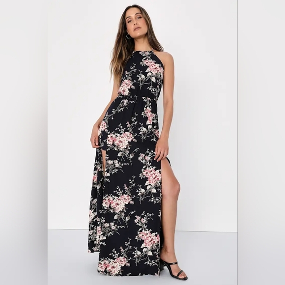 Lulus Feel the Music Midnight Blue Floral Print Maxi Dress S Party Feminine NWT - Picture 3 of 10